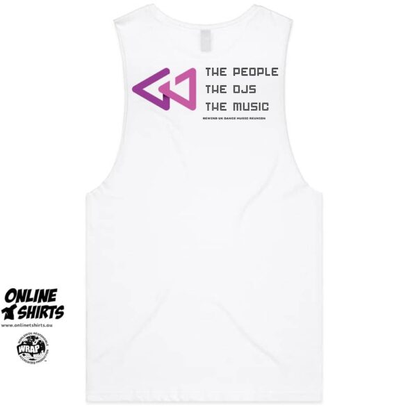 Rewind UK Dance Reunion DJ Tank Top White 2025 Back
