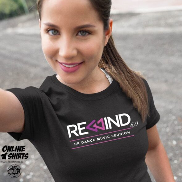 Rewind UK Dance Reunion T Shirt Ladies Black Front 2025