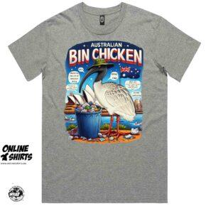 Australian Bin Chicken T Shirt Grey Marle